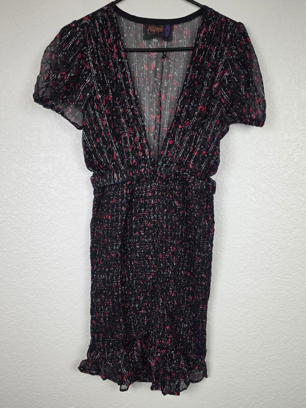 Free People $250 Black Sparkling Silver Mini XS Dress
